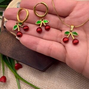 Fine jewelry 316L steel Cherry Gold and Red Jewelry Set